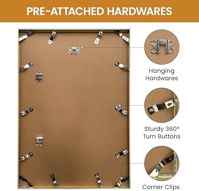 14x20 Aluminum Metal Picture Frame,Tempered Glass Gold Photo Frame 14x20 for Family Photo,Posters,Art,Document to Wall Mount Horizontally or Vertically