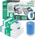 Cozy Essential Travel Vacuum Storage Bags with Rechargeable Cordless Electric Pump, Space Saver Bags for Luggage, Suitcase, Carry-On, for Clothes, Blankets, Comforters, Pillows, 6 Combo