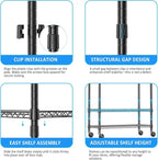IZEUK Heavy Duty Rolling Garment Rack Wire Clothes Rack for Hanging Clothes (Black, 3 Tier with 2 Rod, 29.5" W x 15.7" D x 75" H)