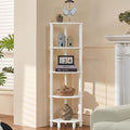 YUFAM 5-Tier Corner Shelf with Sturdy 5-Leg Base, Wooden Corner Bookshelf for Small Spaces, Corner Standing Shelf for Living Room, Bedroom, Office, White
