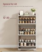VASAGLE Shoe Cabinet with 3 Flip Drawers, Shoe Organizer, Adjustable and Removable Dividers, Holds 12-20 Pairs, Entryway, 9.4 x 23.6 x 47.7 Inches, Oatmeal Beige ULBC036LN02S