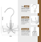 ZEDODIER Tie Hanger for Closet, Rotatable Tie Organizer for Men with 8 Hooks, Heavy Duty Space Saving Tie Rack for Ties and Belts, Silver