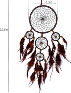 Handmade Dream Catchers Wall Decor,Boho Feather Dreamcatcher with Natural Elements,Unique Home Decor Gift for Bedroom, Living Room (Dark Brown 19.7in)