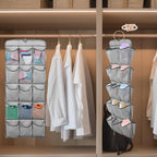 2Pcs 30 Large Pockets Dual Sided Hanging Shoe Organizer for Closet Shoe Storage Shelves with 360 Rotating Hanger Space Saving Storage Bag Hanging Shoe Rack for Bedroom Laundry Room,Gray
