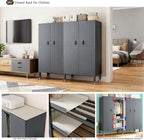 Heavy Duty Portable Closet with Cover Magnetic Doors, Metal Rolling Clothes Rack Heavy Duty 1500LBS, Foldable Clothing Rack, Garment Racks for Bedroom/LivingRoom/Rental (KT-Grey, 70.86in)
