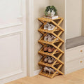 The 9-Tier No-Assembly Bamboo Rack, 2-9 Tier Folding Shoe Storage Rack, Space-Saving Organizer for Shoes, No Assembly Narrow Shoe Shelf for Entryway Closet Dorm (Natural, 6 Tier)