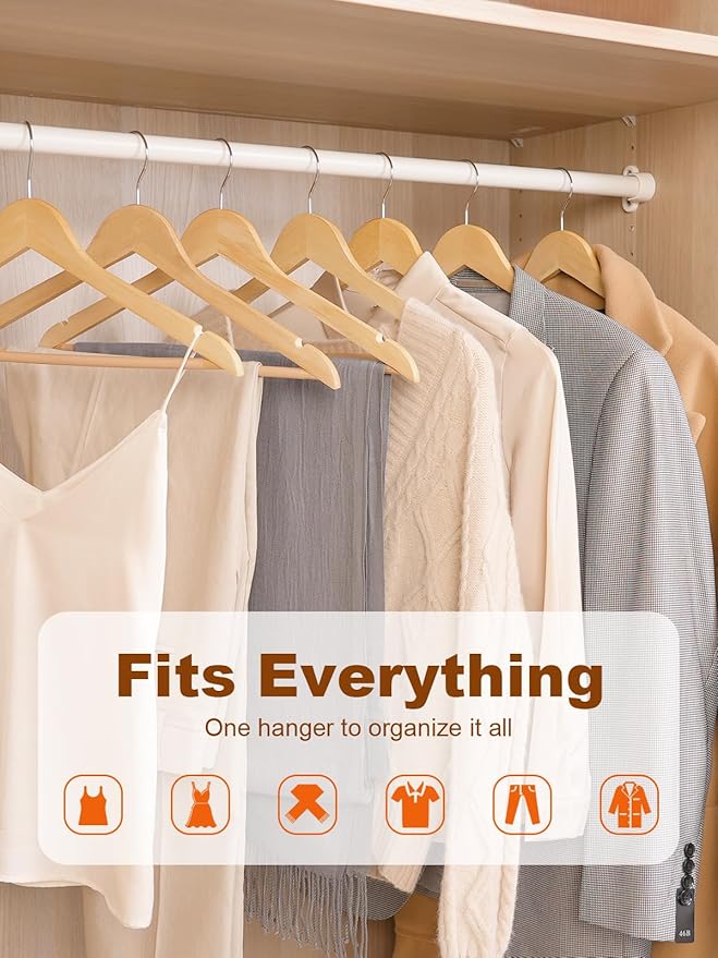 HOUSE DAY Bulk Wooden Hangers 2000 Pack（100 Cases, 20 Pack/Case）, Solid Wood Hanger with Non Slip Pant Bar, Heavy Duty Wooden Coat Hanger for Closet, Smooth Wood Clothes Hangers for Shirts, Natural