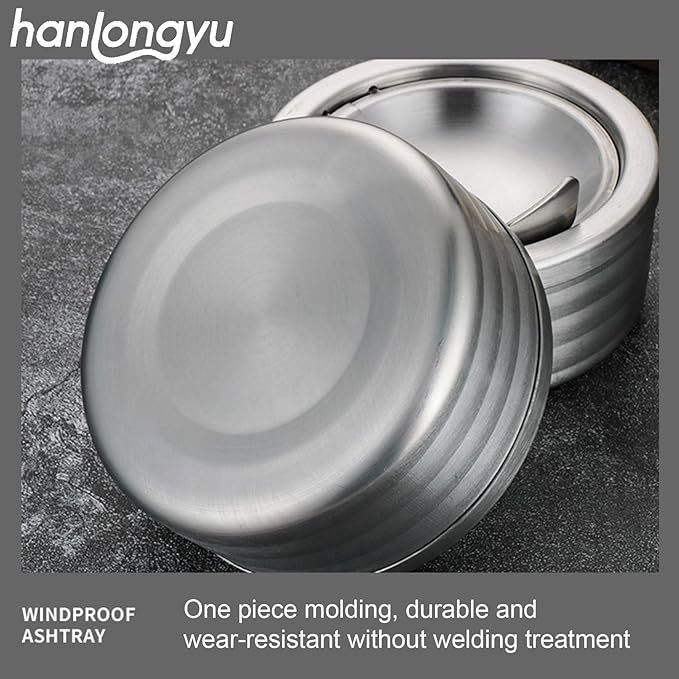 Outdoor Ashtray with Lid, Flip Top Stainless Steel Ash Tray, Metal Windproof Cigarette Ashtrays for Indoor or Outdoor Use, Desktop Ashtray Office Patio Home Decor