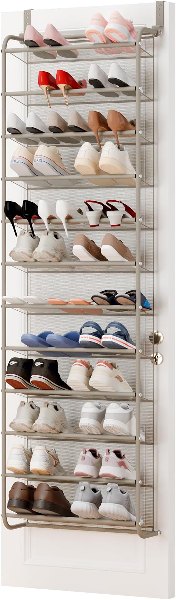 Whitmor 36 Pair Over The Door Shoe Organizer, 12 Tier Hanging Shoe Organizer, Heavy Duty Metal & Mesh Shoe Holder, Hanging Shoe Rack for Closet Organizer & Storage, 69"L x 21.7"W x 7.5"H, Mocha