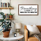 Family Lettering 12x22in Wood Framed Sign with Encouragement Quote Breathing Perform Mouth to Mouth Apricot Frame Wooden Plaque Housewarming Gift for Cottage Office Farmhouse Porch Wall Decor