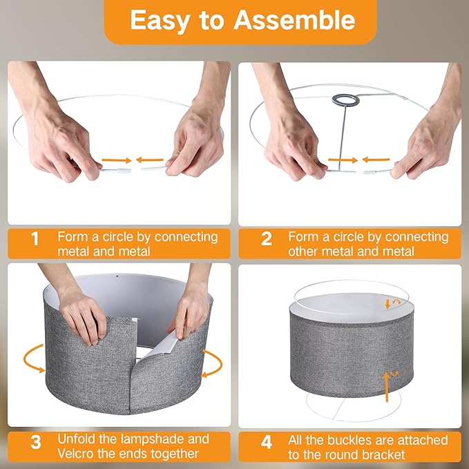 OUTON Grey Large Drum Lamp Shades for Floor Lamps, 16" Top x 16" Bottom x 9" High, Easy to Assemble, Replacement Linen Lampshades for Table Lamps & Bedside Lamps (1.65" Spider)