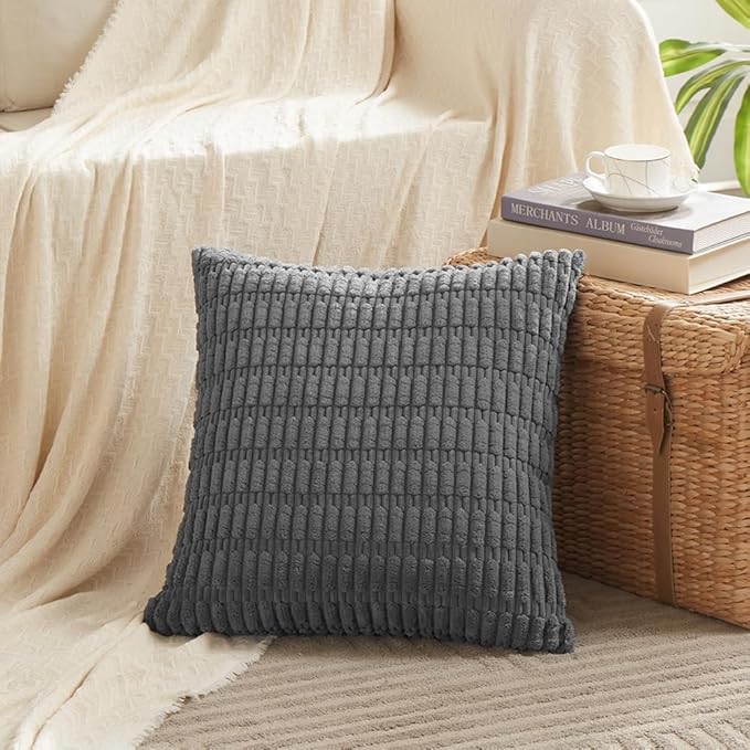 Fancy Homi 4 Packs Decorative Throw Pillow Covers for Living Room Couch Bed, Modern Farmhouse Boho Home Décor Accent Cushion Case, 16" x 16", Dark Gray