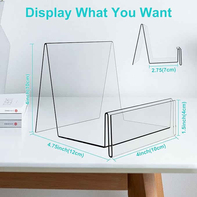 Boloyo Acrylic Display Stand with Sign Plate, 6PC Clear Display Easel Purse Display Riser Holder, Acrylic Purse Display Holder for Displaying Wallet, Purse, Handbag, Cosmetic, Jewelry, Glasses (Large, 6PC)