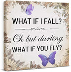 Inspirational Purple Butterfly Wall Art Decor, What If You Fly Motivational Quote Canvas Painting Artwork Picture Posters for Teens Room Bedroom Office (8 X 8 Inches, Framed)