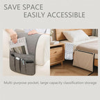 Remote Control Holder for Couch, Armchair Caddy for Recliner Sofa Armrest Organizer, PU Waterproof Non-Slip Bedside Storage with 5 Pocket for Cell Phone TV Remote Magazine Tablet Glass Grey