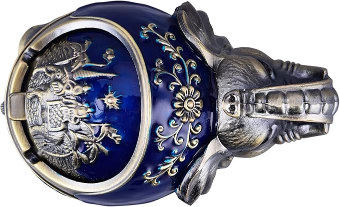 LAUYOO Metal Elephant Ashtray with Lid Windproof Ashtray Outdoor, Indoor Ash Tray for Weed, Vintage Practical Decoration Ashtrays for Cigarettes Great Gift for Men Women(NavyBlue)