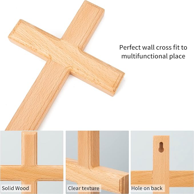 ARCHOBAN Wooden Crosses Wall Decor, 12 Inch Catholic Wall Cross Decorations for Home, Light Brown