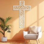 WORGO White Metal Cross Wall Decor Iron Christian Cross for Home Church, Hollow Out Artistic Hanging Ornament, Crosses Wall Decor for Living Room, Bedroom, Decorative Thankful Religious Gift 35.4x23.5 inch