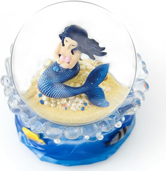 Mermaid Snow Globe Music Box with Light, Plays You are My Sunshine, Blue Ocean Musical Snow Globe Gift for Women, Wife, Girlfriend, Daughter, Mom, Birthday Anniversary Christmas Decor