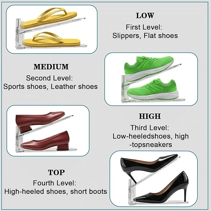 12 Pack Shoe Slots Organizer, Durable Stackable Shoe Holder for Closet Organization, Clear Double Layer Shoe Space Saver, Adjustable Shoe Stacker for Slippers, Loafers, Heels & Sneakers
