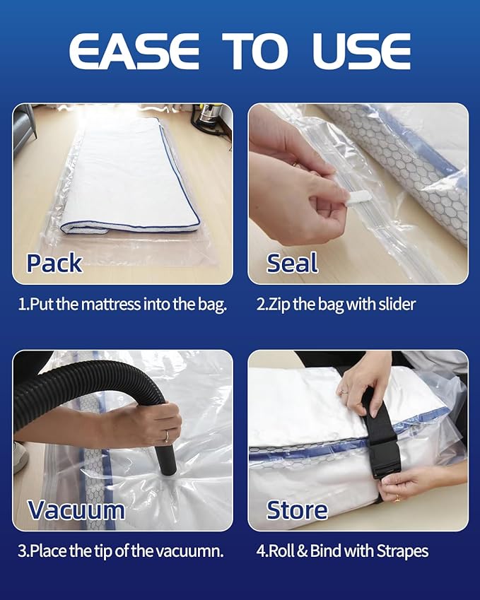 Vacuum Storage Bags for moving, Vacuum Seal Bags for Memory Foam, Latex, Clothing & Bedding, Space Saver Bags(1 Twin/Twin XL)