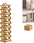 2/3/4/5/6/7/8/9 Tier Bamboo Shoe Rack - Foldable,No Installation Needed,Space-Saving Multi-Tier Storage for Indoor & Balcony Use (Yellow,9 Layers)