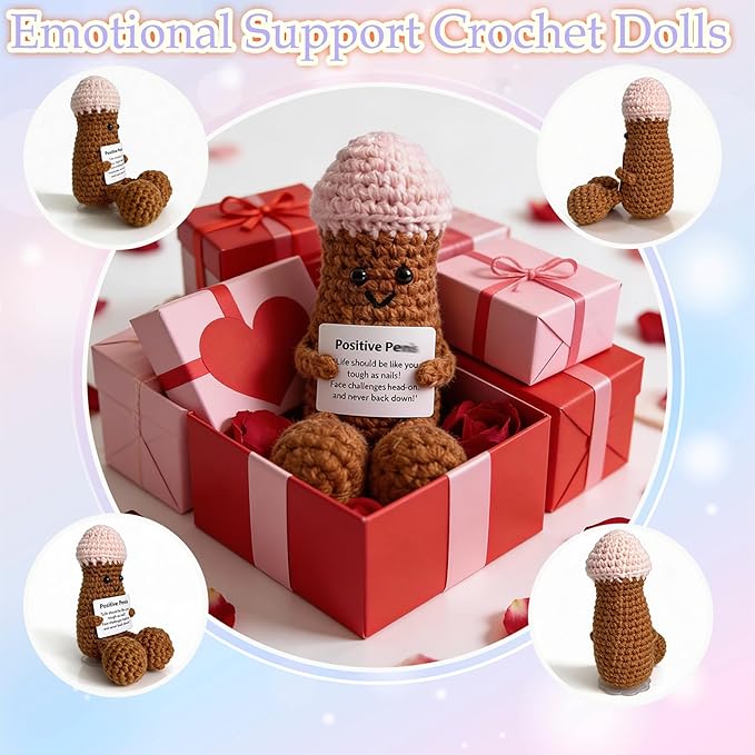 Funny Positive Crochet Animals Gag Doll Emotional Support Stuffed plushies for Men and Women Friends, Weird Things Motivational Office Decor Valentine‘s Day Gifts