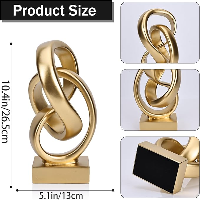 DOVDOV Abstract Gold Knot Statue, Geometric Knot Decor, Gold Decor on Shelf Bookshelf countertop for Living Room Coffee Table Office Coffee Table entryway entryway Desktop Decorative Ornament.