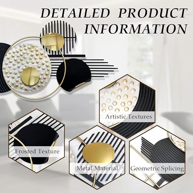 ERMOFAV Metal Wall Art Modern Art Black and Gold Boho Living Room Decor Art Abstract Geometric Sculptures Large Wall Decor for Living Room Dining Room Bedroom Aathroom