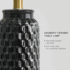 USumkky 20.5" Black Modern Ceramic Bedside Lamp Set of 2 for Bedroom Decor Farmhouse Table Lamp for Living Room Office Dorm