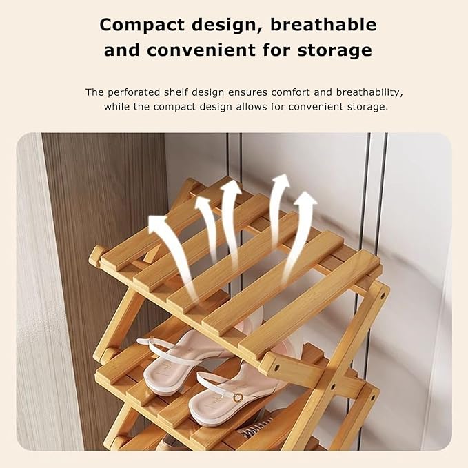 The 4-Tier No-Assembly Bamboo Rack, Bamboo Shoe Rack, Foldable Shoe Rack, Space Saving Collapsible Shelves for Entryway, Closet, Bathroom, Bamboo Shoe Rack, Foldable Shoe Rack (Brown, 4Tier)