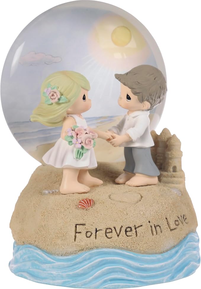 Precious Moments Couple on the Beach Light Up Snow Globe | Forever in Love Resin/Glass Lighted Musical | Wedding Gift | Gift for Newlyweds | Wedding Shower Gift | Plays Here Comes the Bride