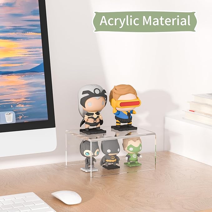 Acrylic Shelf Riser 6x4.7x3 pack of 2, Desktop Rectangular Acrylic Tray Pedestal Stand for Home Décor, Figures, Manga or Other Collectibles, 6x4.7x3 Inch
