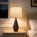 PoKat 23.5'' Table Lamps Set of 2 for Bedroom, Farmhouse Nightstand Lamps for Living Room, Rustic Bedside Lamps with Linen Lampshade for Side Table Office Hallway Entryway Dark Wood-Like (Brown)