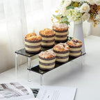 2 Tier Black Acrylic Display Riser Cupcake Stand Display Shelf for Decoration, Makeup