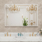 LOAAO 40x36 Inch White Metal Framed Bathroom Mirror for Wall, White Bathroom Vanity Mirror Farmhouse, Large Rounded Rectangle Mirror, Anti-Rust, Tempered Glass, Hangs Horizontally or Vertically