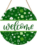 St Patricks Day Welcome Door Decoration for Home Welcome Shamrock Wreath Sign for Front Door St Patricks Day Outdoor Decorations Hanging Wooden Sign for Home Proch Spring Farmhouse 12x12 Inch