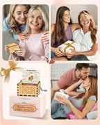Swooflia Mother's Day Wooden Music Box for Niece with Sunflower Greeting Card - Hand Crank Engraved Musical Box Vintage Mechanism Personalized Gifts for Women On Birthday
