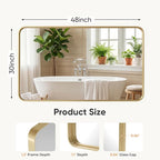 Sweetcrispy Bathroom Wall Mirror, 48x30 Inch Wall Mount Mirror for Over Sink, Modern Rounded Rectangle Vanity Mirrors with Matte Metal Framed, for Home Decor, Living Room, Bedroom, Gold
