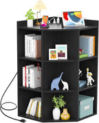 Aheaplus Corner Cabinet, Black Corner Storage with USB Ports and Outlets, Corner Cube Toy Storage for Small Space, Wooden Cubby Corners Bookshelf with 9 Cubes for Playroom, Bedroom, Living Room, Black