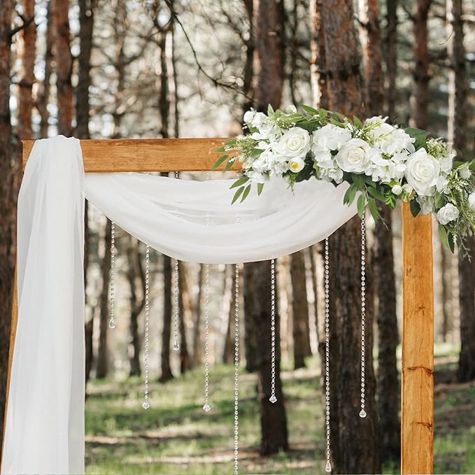 Wedding Arch Flowers, 25.6 Inch Artificial Rose Flower Swag, Decorative Rose Floral Swag for Lintel, Green Leaves Flower Garland for Home Garden Wedding Door Decor (White)