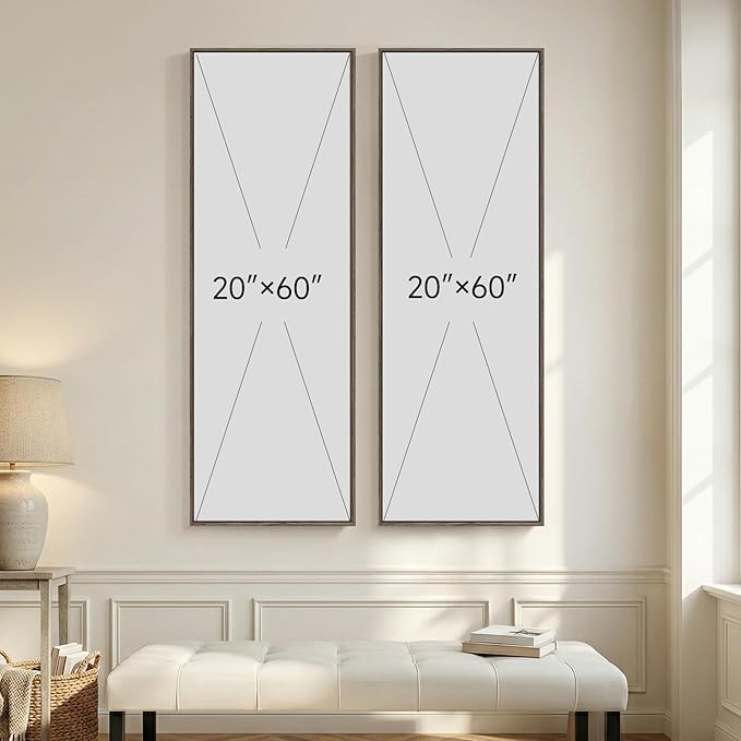 Long Narrow Framed Brown and Beige Neutral Abstract Vertical Wall Art, Set of 2 Modern Canvas Prints Paintings Artwork for Walls, Minimalist Pictures for Living Room Bedroom Hallway Entryway Wall Decor