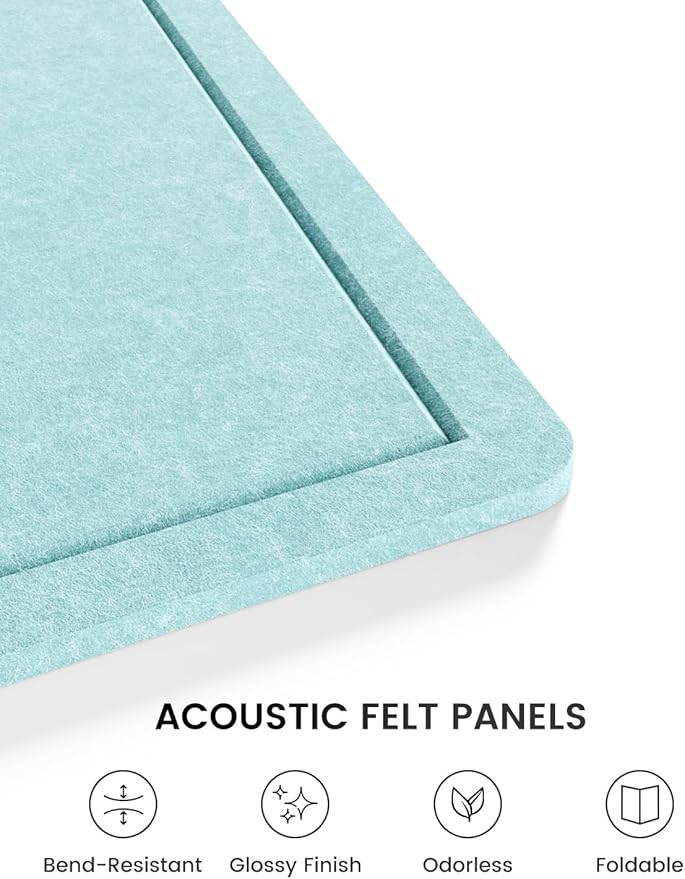 Fluxynara Bulletin Board, 35" x 17.5" Cork Board Alternative with 12 Safe Removable Adhesive Tabs, Foldable Felt Pin Board for Home Office, Classroom, Bedroom,Entryway for Walls—Aqua Blue