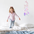 ElevateTech Pink Dream Catcher Wall Hanging Set, 2 Pcs Moon Star Pompom Feather Dreamcatcher Wall Decor Handmade Dream Catchers Boho Room Decor for Bedroom, Nursery Walls Art Birthday Gifts