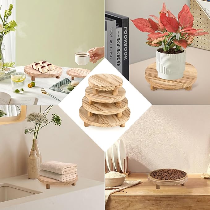 Mini Risers Display Stands, Wood Riser for Display, Wooden Riser Holder, Wood Risers for Decor is used for item display, 4 pcs display rack can display cakes, potted plants