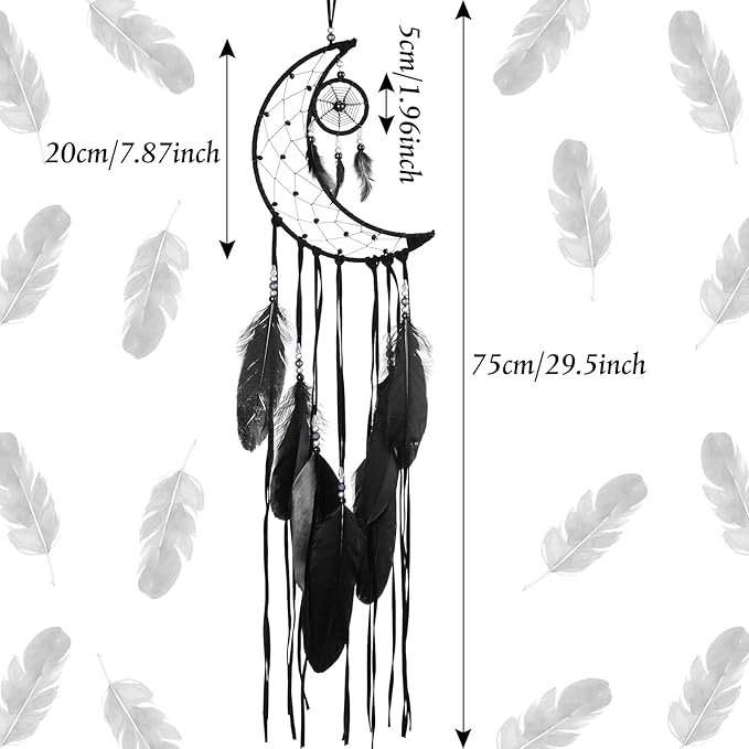 Jetec 3 Pcs Dream Catcher Moon Sun Star Design Handmade Traditional Craft Ornament Wall Art Hanging Home Decoration for Bedroom Room Decor Wedding Halloween Christmas Decorations Gift(Black)