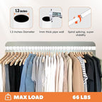 Closet Rod 50-75 Inches, Adjustable Heavy Duty Metal White Closet Rods for Hanging Clothes 1.3 Inches Diameter for Wardrobes Laundry