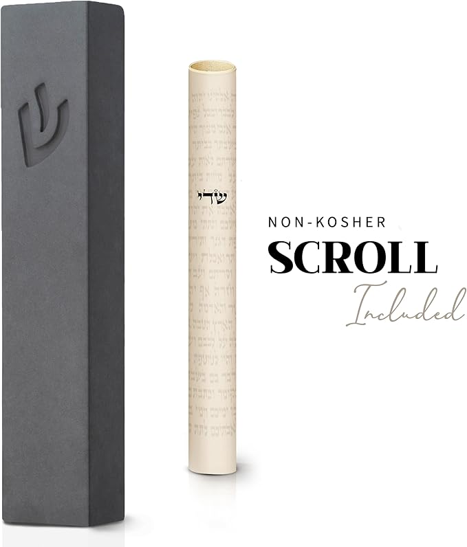 SURI Mezuzah – 5 Inch Gray Concrete Door Mezuza Case with Printed Scroll, Judaica Contemporary Style, Fits a 4 Inch Mezuzah Scroll, Gift Box Included