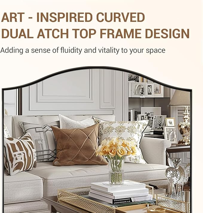 ANDY STAR Scalloped Bathroom Mirror，24"x32" Brushed Nickel Rectangle Wall Mirror with Curved Edge Stainless Steel Metal Frame, Silver Vanity Wall-Mounted Mirror for Bathroom, Entryway