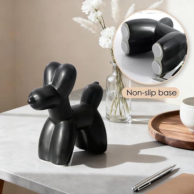 Notakia Cute Ceramics Black Balloon Dog Statue Crafts Living Room Desktop Decorations,Handmade Modern Small Ceramic Animal Statue Ornament Home Decor Accents (Black, Large)